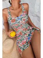 Çok Renkli Hibiskus Desenli U Yaka Kadın Mayo Bella Notte M-9025 Çok Renkli